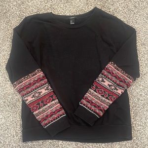 Beaded Sleeve Black Crewneck